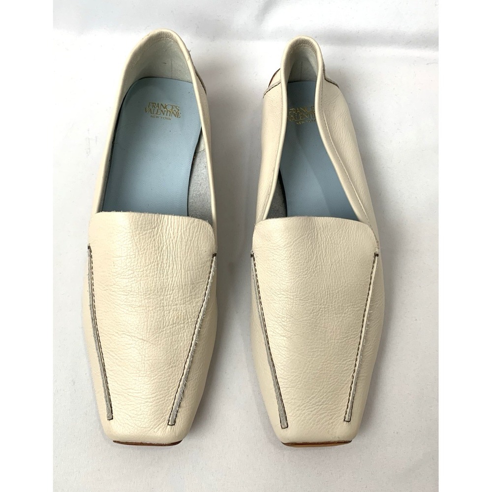Frances Valentine Loafer Womens 9B Oyster Ivory Leather Square Toe Quiet Luxury